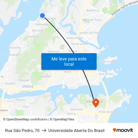 Rua São Pedro, 70 to Universidade Aberta Do Brasil map