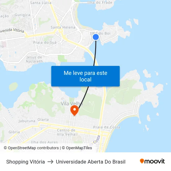 Shopping Vitória to Universidade Aberta Do Brasil map