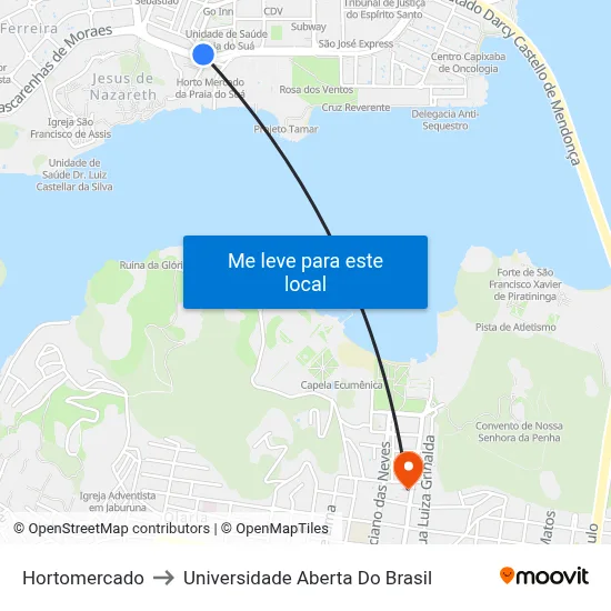 Hortomercado to Universidade Aberta Do Brasil map