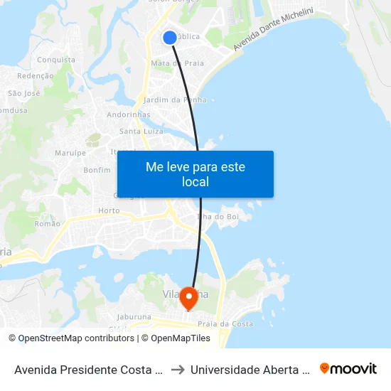 Avenida Presidente Costa E Silva, 32 to Universidade Aberta Do Brasil map