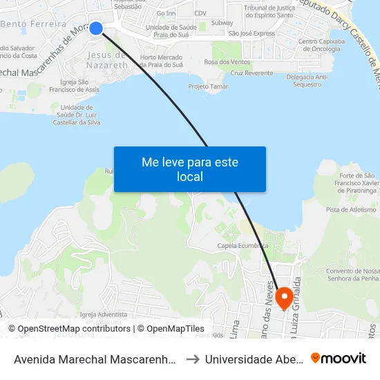 Avenida Marechal Mascarenhas De Moraes, 2706 to Universidade Aberta Do Brasil map