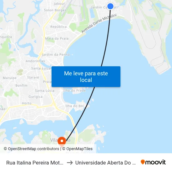 Rua Italina Pereira Mota, 99 to Universidade Aberta Do Brasil map