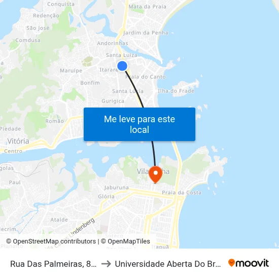 Rua Das Palmeiras, 815 to Universidade Aberta Do Brasil map