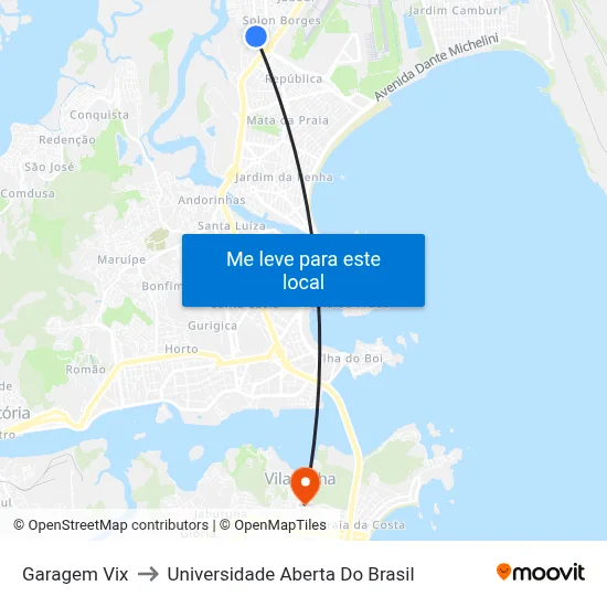 Garagem Vix to Universidade Aberta Do Brasil map
