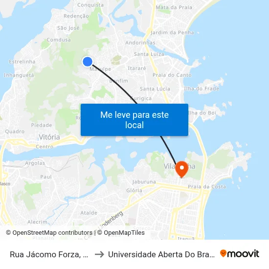 Rua Jácomo Forza, 55 to Universidade Aberta Do Brasil map