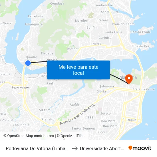 Rodoviária De Vitória (Linhas Municipais) to Universidade Aberta Do Brasil map