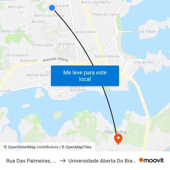 Rua Das Palmeiras, 25 to Universidade Aberta Do Brasil map