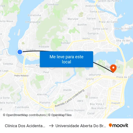 Clínica Dos Acidentados to Universidade Aberta Do Brasil map