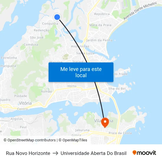 Rua Novo Horizonte to Universidade Aberta Do Brasil map