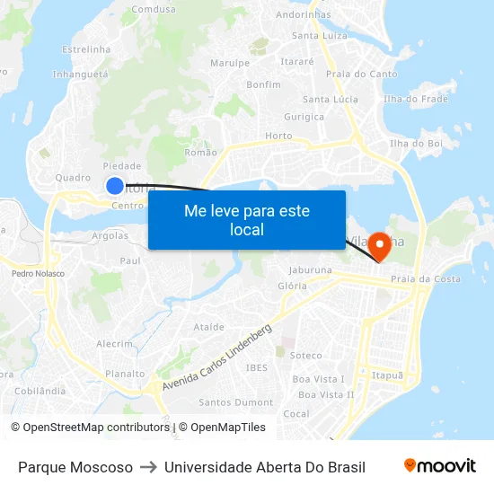 Parque Moscoso to Universidade Aberta Do Brasil map