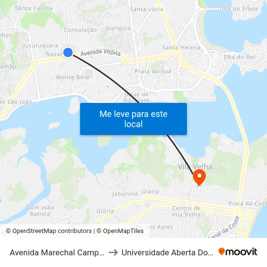 Avenida Marechal Campos, 95 to Universidade Aberta Do Brasil map