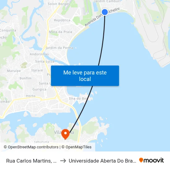 Rua Carlos Martins, 10 to Universidade Aberta Do Brasil map