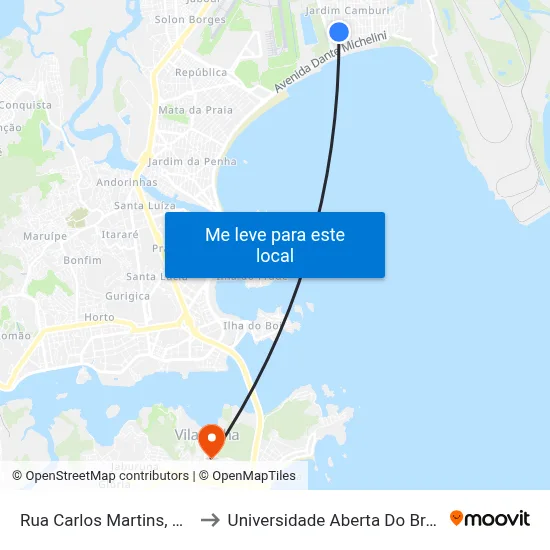 Rua Carlos Martins, 357 to Universidade Aberta Do Brasil map