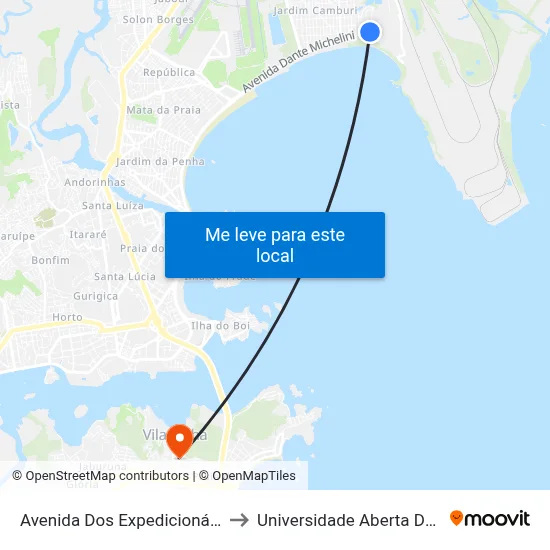 Avenida Dos Expedicionários, 36 to Universidade Aberta Do Brasil map