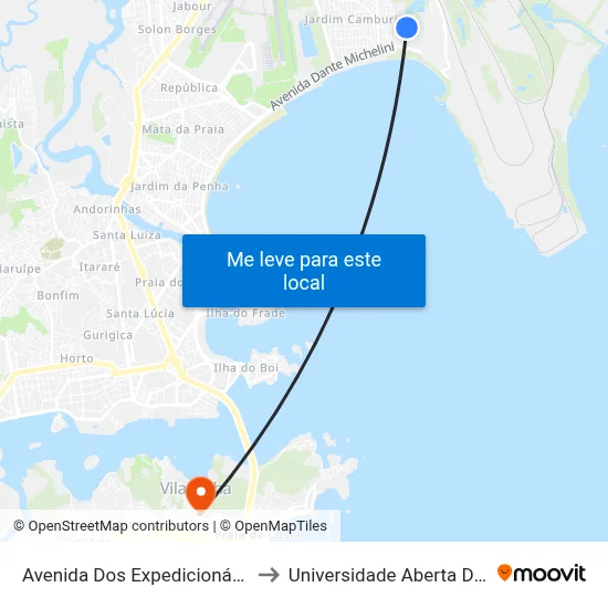 Avenida Dos Expedicionários, 451 to Universidade Aberta Do Brasil map