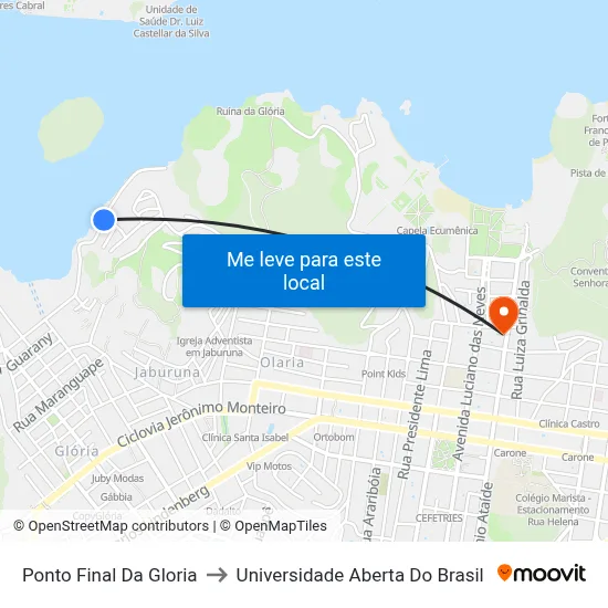 Ponto Final Da Gloria to Universidade Aberta Do Brasil map