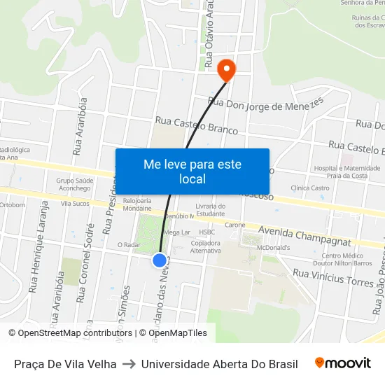 Praça De Vila Velha to Universidade Aberta Do Brasil map
