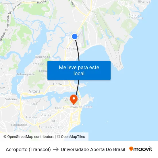 Aeroporto (Transcol) to Universidade Aberta Do Brasil map
