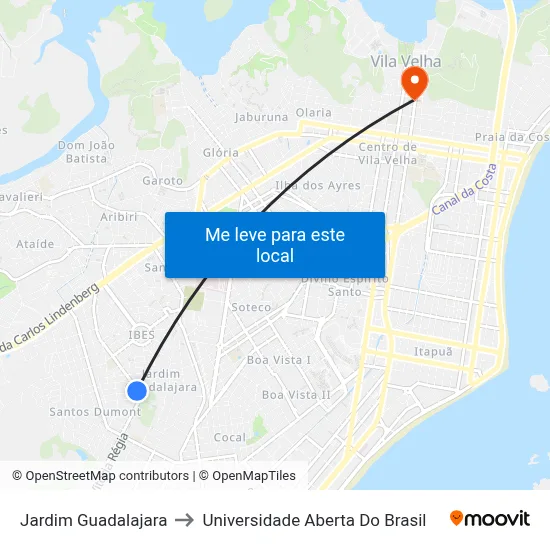 Jardim Guadalajara to Universidade Aberta Do Brasil map