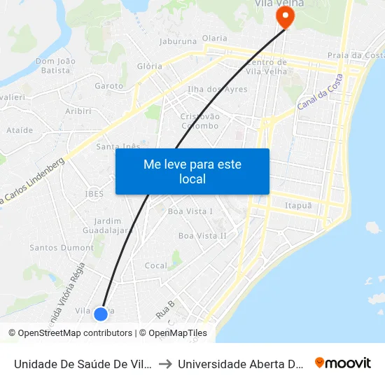 Unidade De Saúde De Vila Nova to Universidade Aberta Do Brasil map