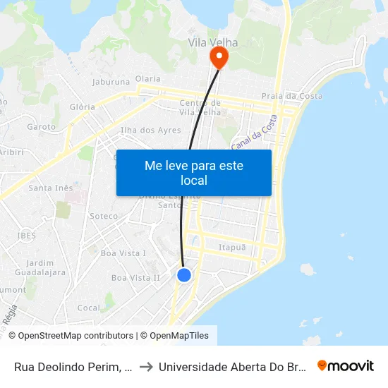 Rua Deolindo Perim, 38 to Universidade Aberta Do Brasil map