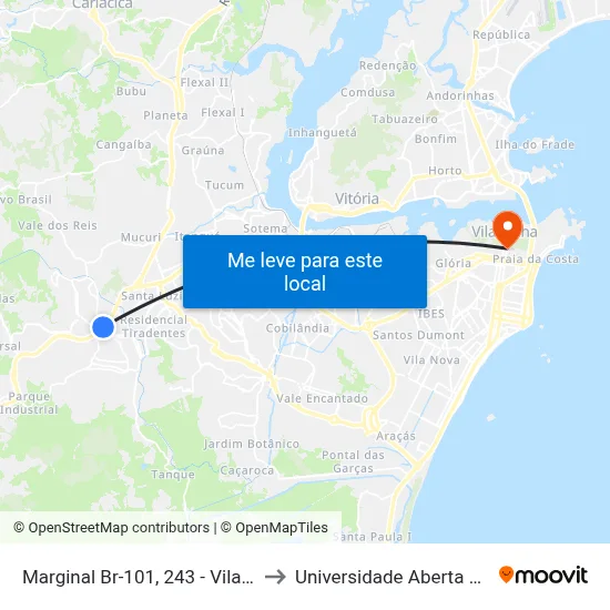 Marginal Br-101, 243 - Vila Bethania to Universidade Aberta Do Brasil map
