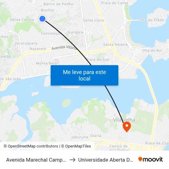 Avenida Marechal Campos, 923 to Universidade Aberta Do Brasil map