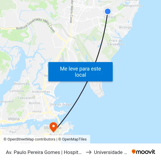 Av. Paulo Pereira Gomes | Hospital Estadual Jayme Santos Neves to Universidade Aberta Do Brasil map