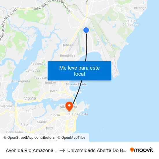 Avenida Rio Amazonas, 9 to Universidade Aberta Do Brasil map