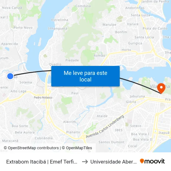 Extrabom Itacibá | Emef Terfina Rocha Ferreira to Universidade Aberta Do Brasil map