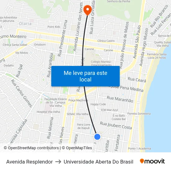 Avenida Resplendor to Universidade Aberta Do Brasil map