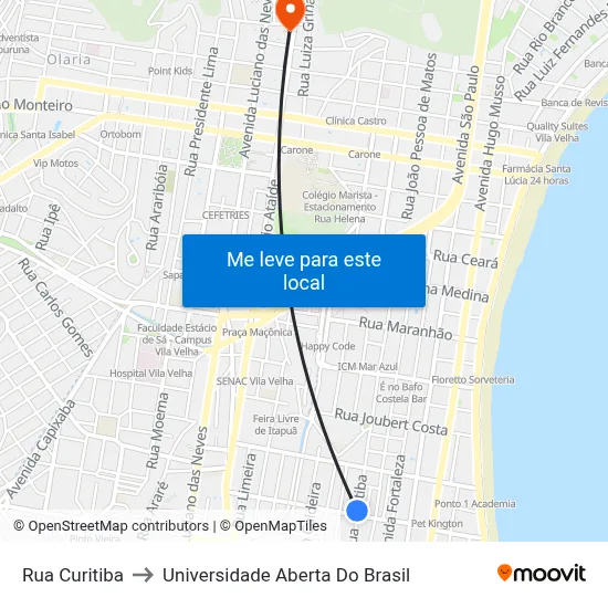 Rua Curitiba to Universidade Aberta Do Brasil map