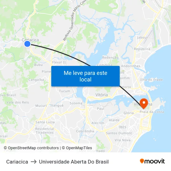 Cariacica to Universidade Aberta Do Brasil map