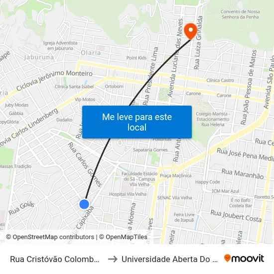 Rua Cristóvão Colombo, 834 to Universidade Aberta Do Brasil map
