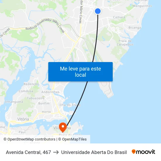 Avenida Central, 467 to Universidade Aberta Do Brasil map