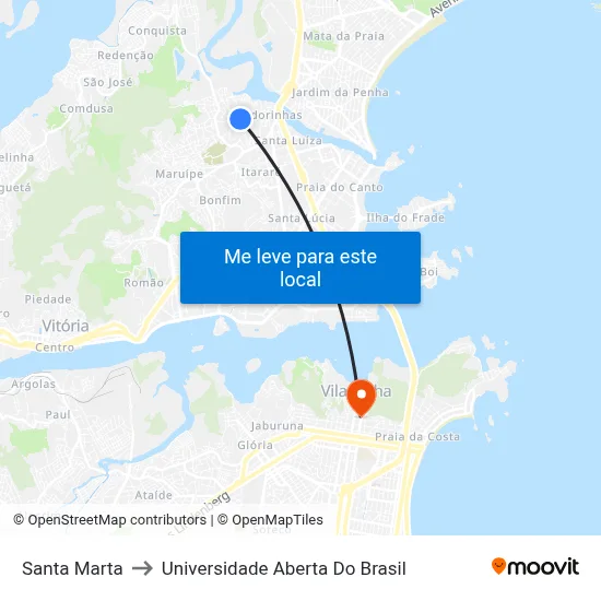 Santa Marta to Universidade Aberta Do Brasil map