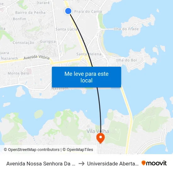Avenida Nossa Senhora Da Penha, 1481 to Universidade Aberta Do Brasil map