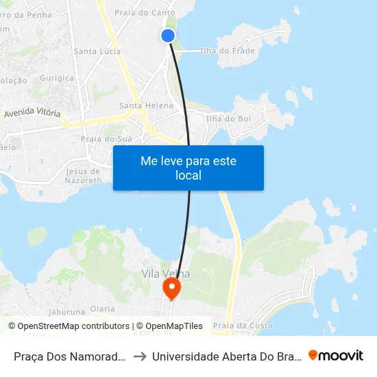 Praça Dos Namorados to Universidade Aberta Do Brasil map