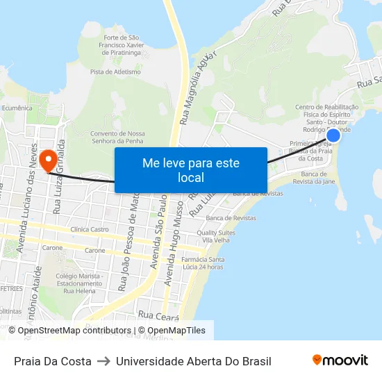 Praia Da Costa to Universidade Aberta Do Brasil map