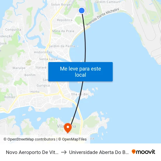 Novo Aeroporto De Vitória to Universidade Aberta Do Brasil map
