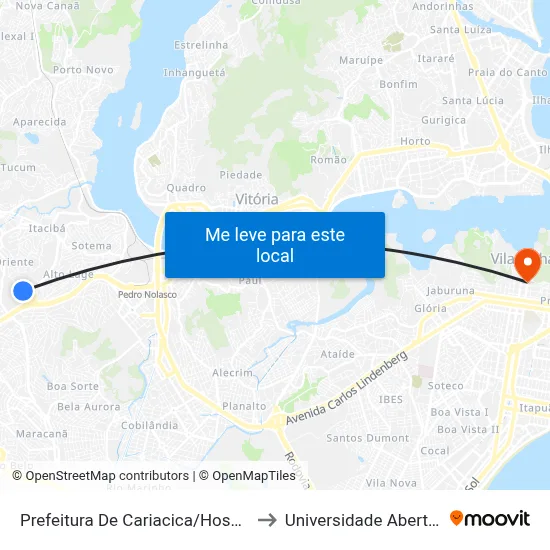 Prefeitura De Cariacica/Hospital Meridional to Universidade Aberta Do Brasil map