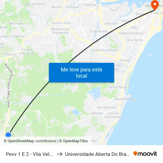 Pevv 1 E 2 - Vila Velha to Universidade Aberta Do Brasil map