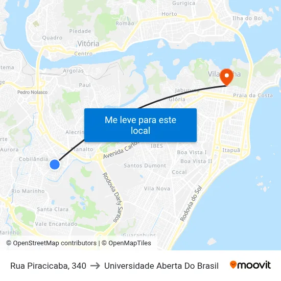 Rua Piracicaba, 340 to Universidade Aberta Do Brasil map