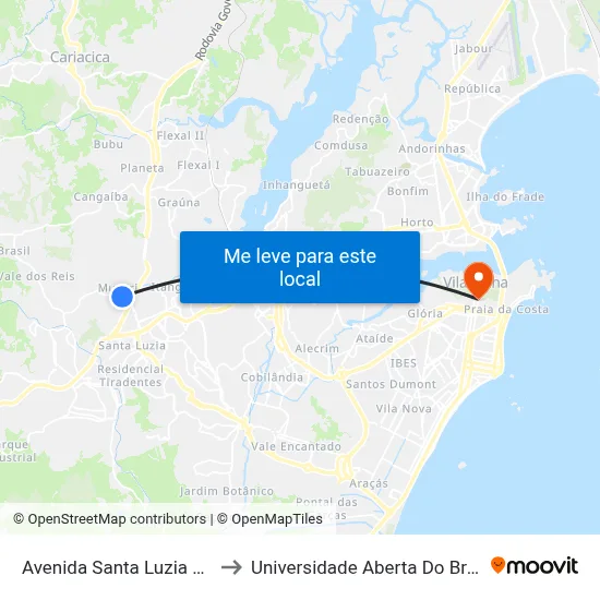 Avenida Santa Luzia 511 to Universidade Aberta Do Brasil map
