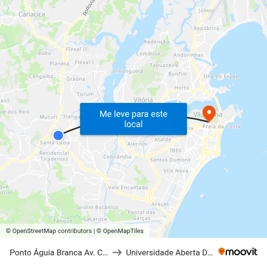 Ponto Águia Branca Av. Cariacica to Universidade Aberta Do Brasil map
