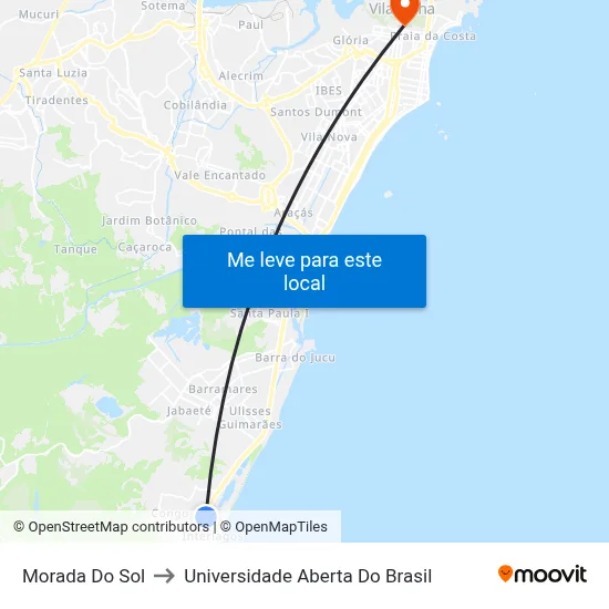 Morada Do Sol to Universidade Aberta Do Brasil map