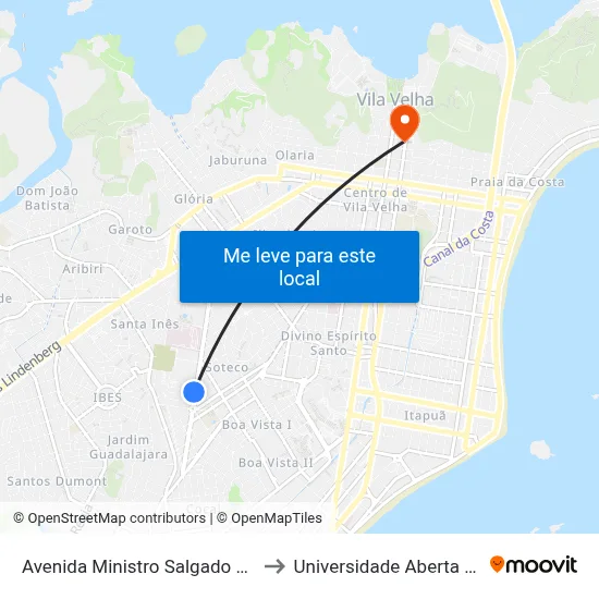 Avenida Ministro Salgado Filho, 1230 to Universidade Aberta Do Brasil map