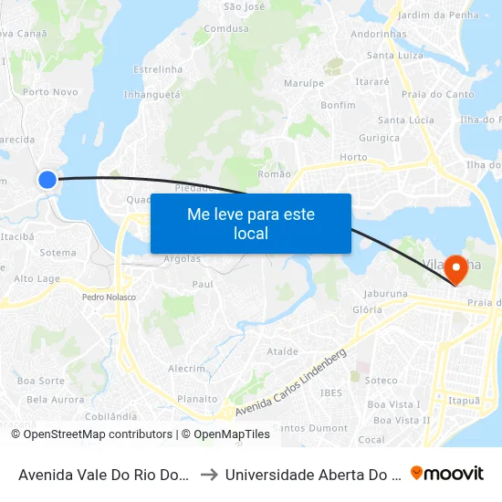 Avenida Vale Do Rio Doce, 58 to Universidade Aberta Do Brasil map