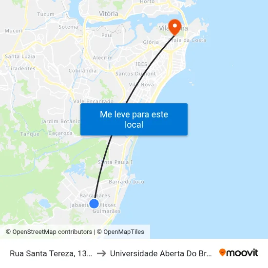 Rua Santa Tereza, 1341 to Universidade Aberta Do Brasil map