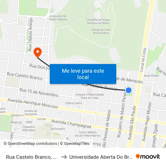 Rua Castelo Branco, 470 to Universidade Aberta Do Brasil map